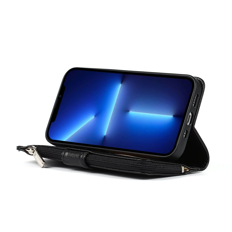 For iPhone 13 Pro Max Microfiber Zipper Horizontal Flip Leather Case with Holder & Card Slots & Wallet (Black) - iPhone 13 Pro Max Cases by buy2fix | Online Shopping UK | buy2fix