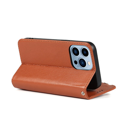 For iPhone 13 Pro Max Microfiber Zipper Horizontal Flip Leather Case with Holder & Card Slots & Wallet (Brown) - iPhone 13 Pro Max Cases by buy2fix | Online Shopping UK | buy2fix