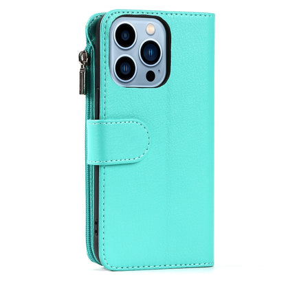 For iPhone 13 Pro Max Microfiber Zipper Horizontal Flip Leather Case with Holder & Card Slots & Wallet (Mint Green) - iPhone 13 Pro Max Cases by buy2fix | Online Shopping UK | buy2fix