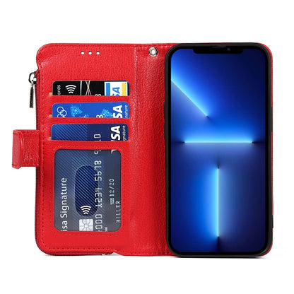 For iPhone 13 Pro Max Microfiber Zipper Horizontal Flip Leather Case with Holder & Card Slots & Wallet (Red) - iPhone 13 Pro Max Cases by buy2fix | Online Shopping UK | buy2fix