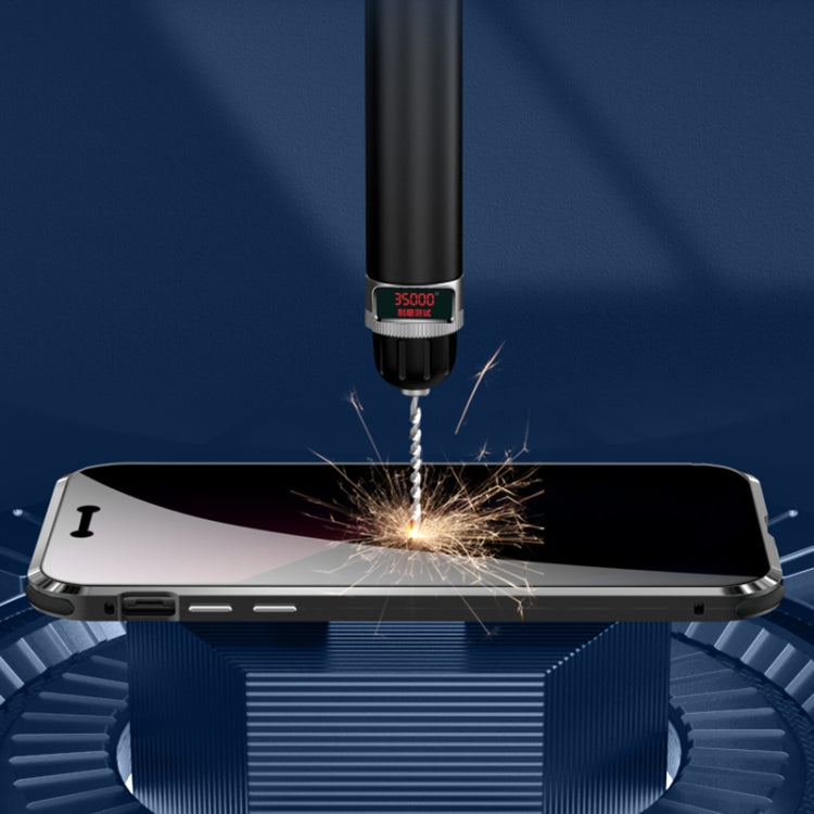 For iPhone 13 Pro Four-corner Shockproof Anti-peeping Magnetic Metal Frame Double-sided Tempered Glass Case (Red) by buy2fix