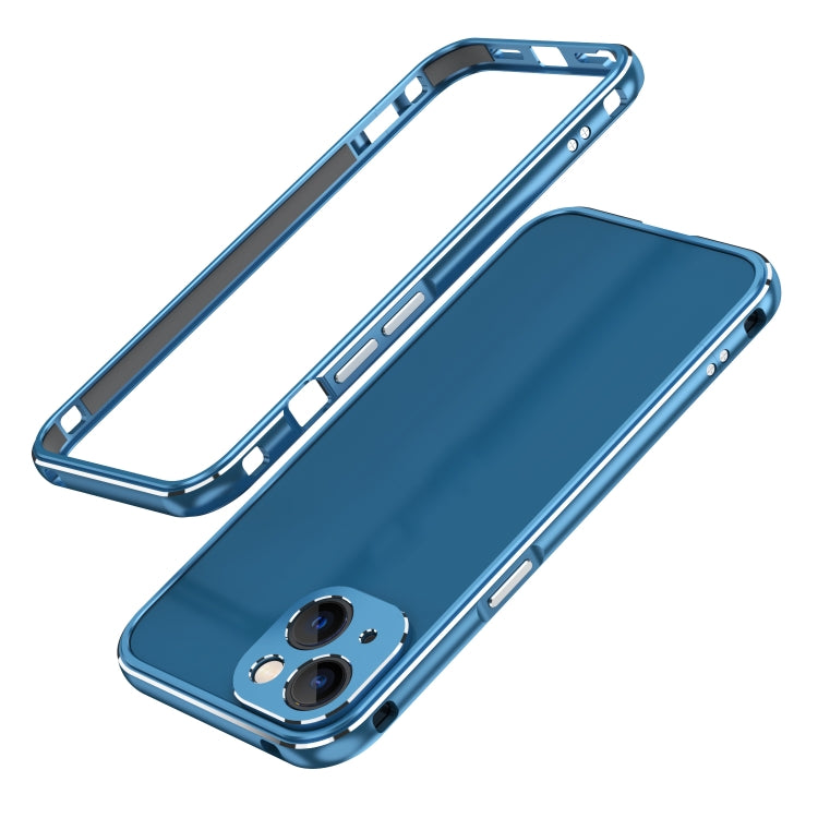 For iPhone 13 mini Aurora Series Lens Protector + Metal Frame Protective Case (Blue Silver) - iPhone 13 mini Cases by buy2fix | Online Shopping UK | buy2fix