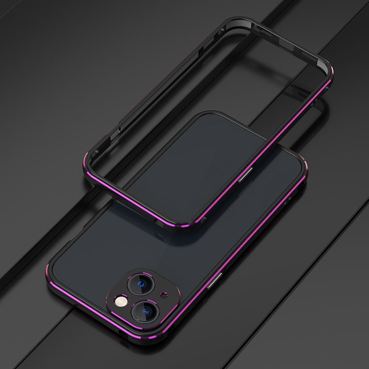 For iPhone 13 Aurora Series Lens Protector + Metal Frame Protective Case(Black Purple) - iPhone 13 Cases by buy2fix | Online Shopping UK | buy2fix