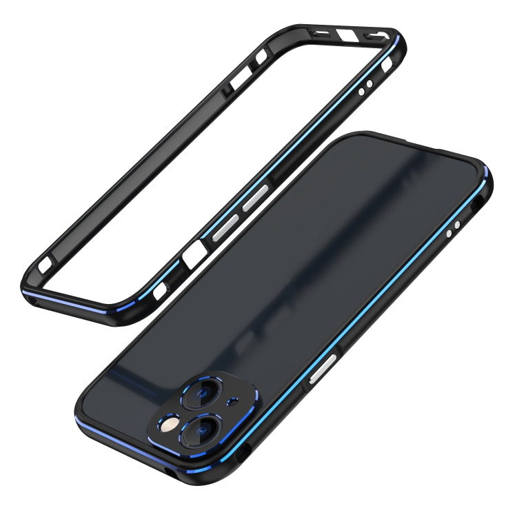 For iPhone 13 Aurora Series Lens Protector + Metal Frame Protective Case(Black Blue) - iPhone 13 Cases by buy2fix | Online Shopping UK | buy2fix