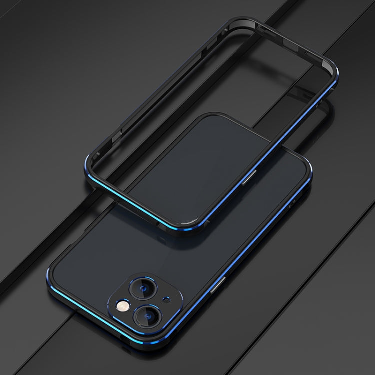 For iPhone 13 Aurora Series Lens Protector + Metal Frame Protective Case(Black Blue) - iPhone 13 Cases by buy2fix | Online Shopping UK | buy2fix