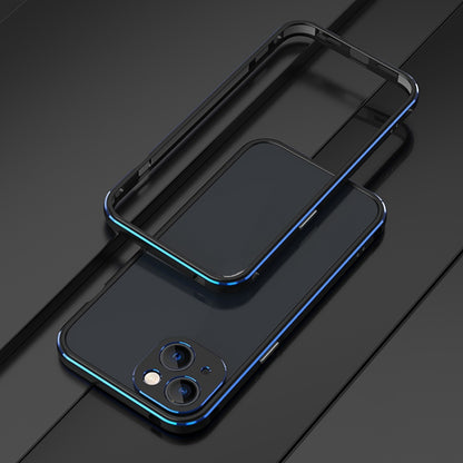 For iPhone 13 Aurora Series Lens Protector + Metal Frame Protective Case(Black Blue) - iPhone 13 Cases by buy2fix | Online Shopping UK | buy2fix
