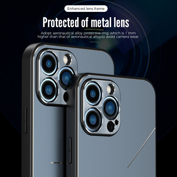 For iPhone 12 R-JUST RJ-52 3-Line Style Metal TPU Shockproof Protective Case(Blue) - iPhone 12 / 12 Pro Cases by R-JUST | Online Shopping UK | buy2fix