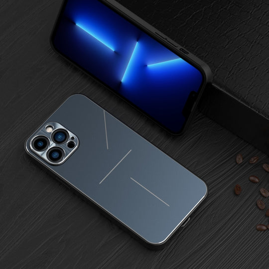 For iPhone 11 Pro R-JUST RJ-52 3-Line Style Metal TPU Shockproof Protective Case (Blue)