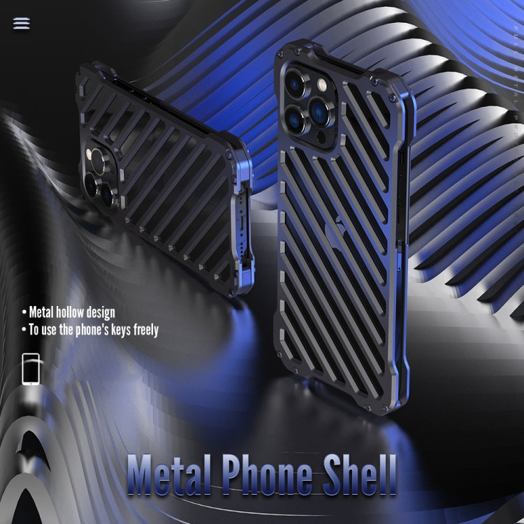 For iPhone 13 R-JUST RJ-50 Hollow Breathable Armor Metal Shockproof Protective Case(Silver Grey) - iPhone 13 Cases by R-JUST | Online Shopping UK | buy2fix