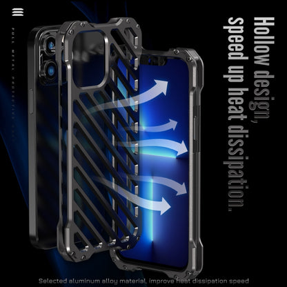 For iPhone 12 R-JUST RJ-50 Hollow Breathable Armor Metal Shockproof Protective Case(Silver Grey) - iPhone 12 / 12 Pro Cases by R-JUST | Online Shopping UK | buy2fix