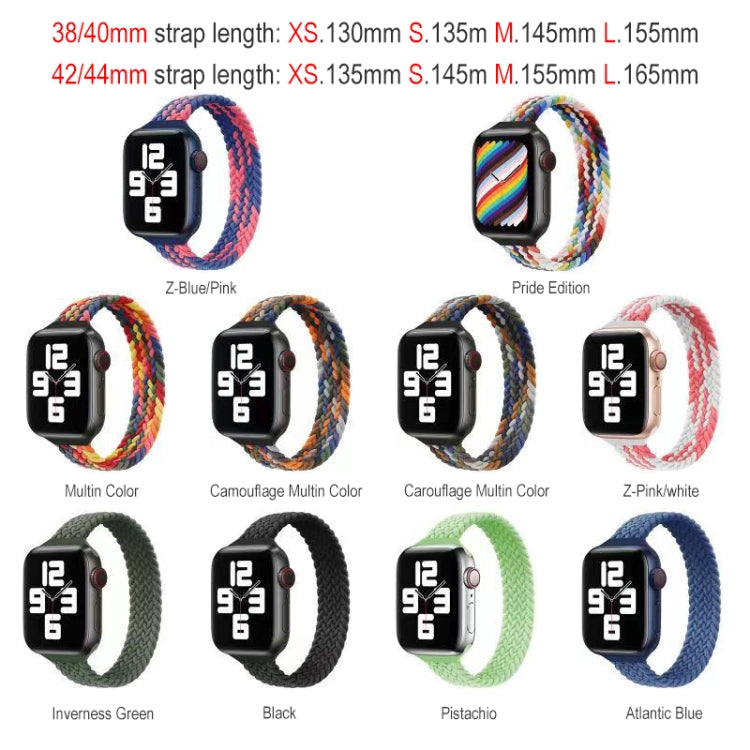 Small Waist Single Loop Nylon Braid Watch Band For Apple Watch Ultra 49mm&Watch Ultra 2 49mm / Series 9&8&7 45mm / SE 3&SE 2&6&SE&5&4 44mm / 3&2&1 42mm, Szie: XS 135mm(Camouflage Colorful) - Watch Bands by buy2fix | Online Shopping UK | buy2fix