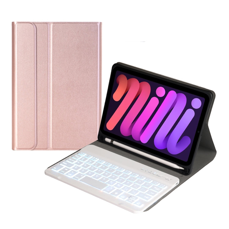 A06BS Ultra-thin Backlight Bluetooth Keyboard Leather Tablet Case with Holder & Pen Slot For iPad mini 6 / mini 7(Rose Gold) by buy2fix