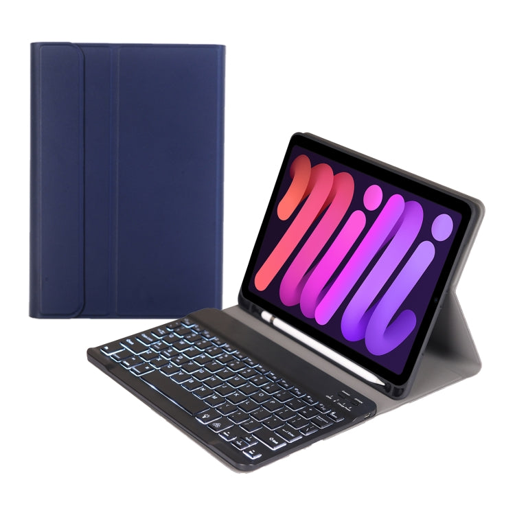 A06BS Ultra-thin Backlight Bluetooth Keyboard Leather Tablet Case with Holder & Pen Slot For iPad mini 6 / mini 7(Dark Blue) by buy2fix