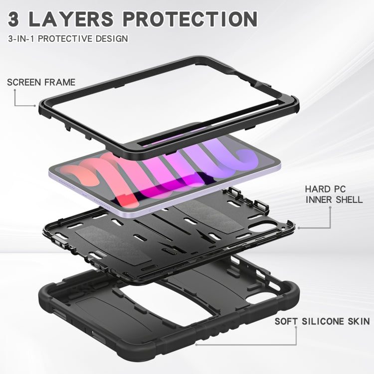 For iPad mini 6 3-Layer Protection Screen Frame + PC + Silicone Shockproof Combination Tablet Case with Holder(Black+Black) - iPad mini 6 Cases by buy2fix | Online Shopping UK | buy2fix