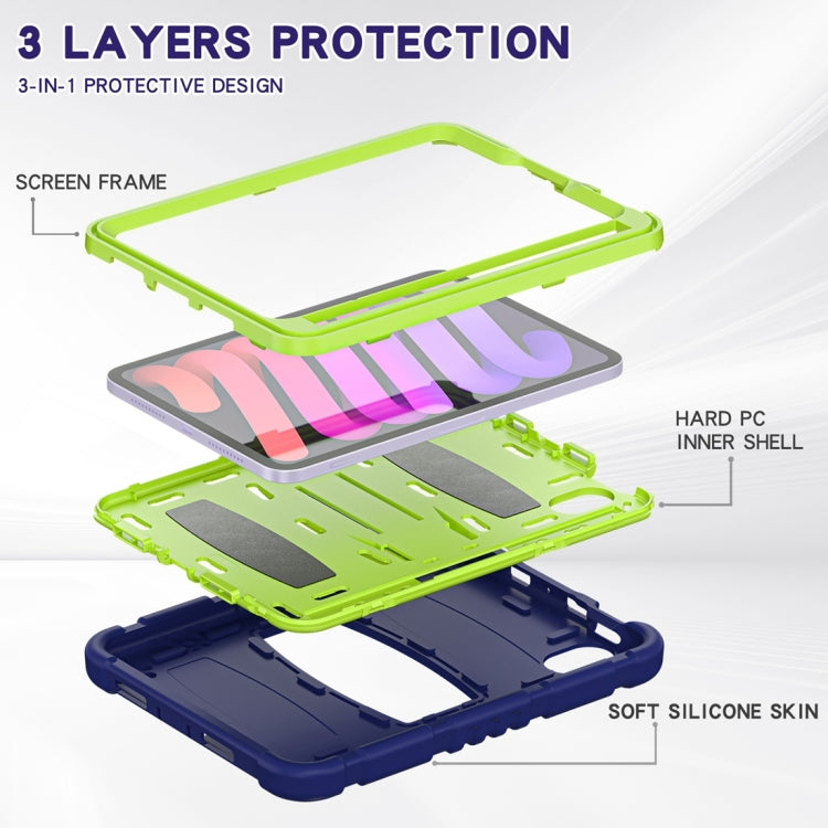 For iPad mini 6 3-Layer Protection Screen Frame + PC + Silicone Shockproof Combination Tablet Case with Holder(NavyBlue+Lime) - iPad mini 6 Cases by buy2fix | Online Shopping UK | buy2fix