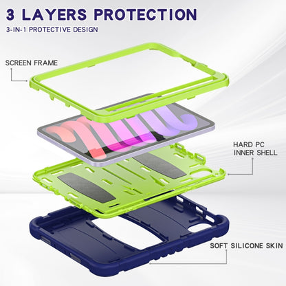 For iPad mini 6 3-Layer Protection Screen Frame + PC + Silicone Shockproof Combination Tablet Case with Holder(NavyBlue+Lime) - iPad mini 6 Cases by buy2fix | Online Shopping UK | buy2fix