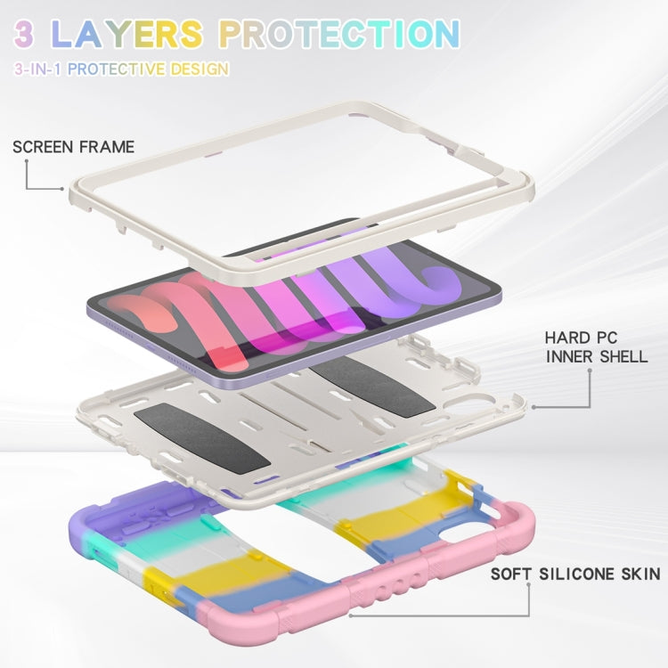 For iPad mini 6 3-Layer Protection Screen Frame + PC + Silicone Shockproof Combination Tablet Case with Holder(Colorful Pink) - iPad mini 6 Cases by buy2fix | Online Shopping UK | buy2fix