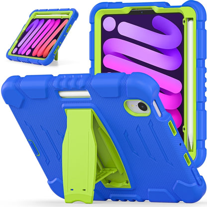 For iPad mini 6 3-Layer Protection Screen Frame + PC + Silicone Shockproof Combination Tablet Case with Holder(Blue+Lime) - iPad mini 6 Cases by buy2fix | Online Shopping UK | buy2fix