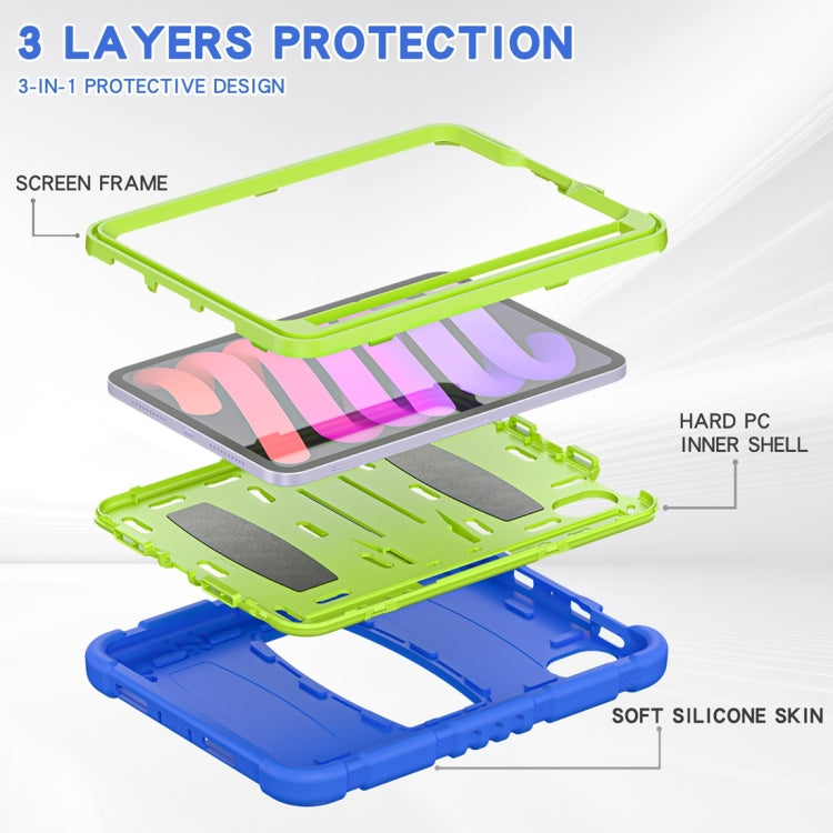 For iPad mini 6 3-Layer Protection Screen Frame + PC + Silicone Shockproof Combination Tablet Case with Holder(Blue+Lime) - iPad mini 6 Cases by buy2fix | Online Shopping UK | buy2fix