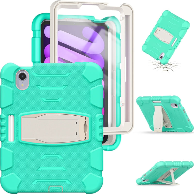 For iPad mini 6 3-Layer Protection Screen Frame + PC + Silicone Shockproof Combination Tablet Case with Holder(Mint Green) - iPad mini 6 Cases by buy2fix | Online Shopping UK | buy2fix