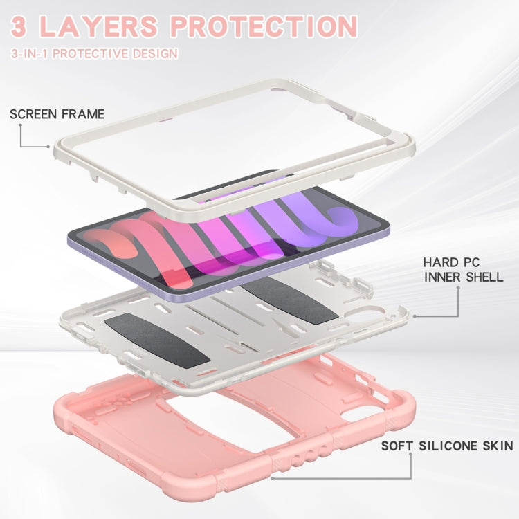 For iPad mini 6 3-Layer Protection Screen Frame + PC + Silicone Shockproof Combination Tablet Case with Holder(Cherry Blossoms Pink) - iPad mini 6 Cases by buy2fix | Online Shopping UK | buy2fix
