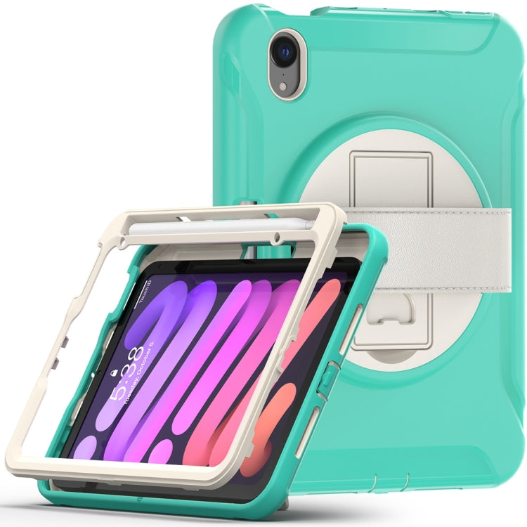 For iPad mini 6 360 Degree Rotation PC + TPU Protective Tablet Case with Holder & Hand-strap(Mint Green) - iPad mini 6 Cases by buy2fix | Online Shopping UK | buy2fix