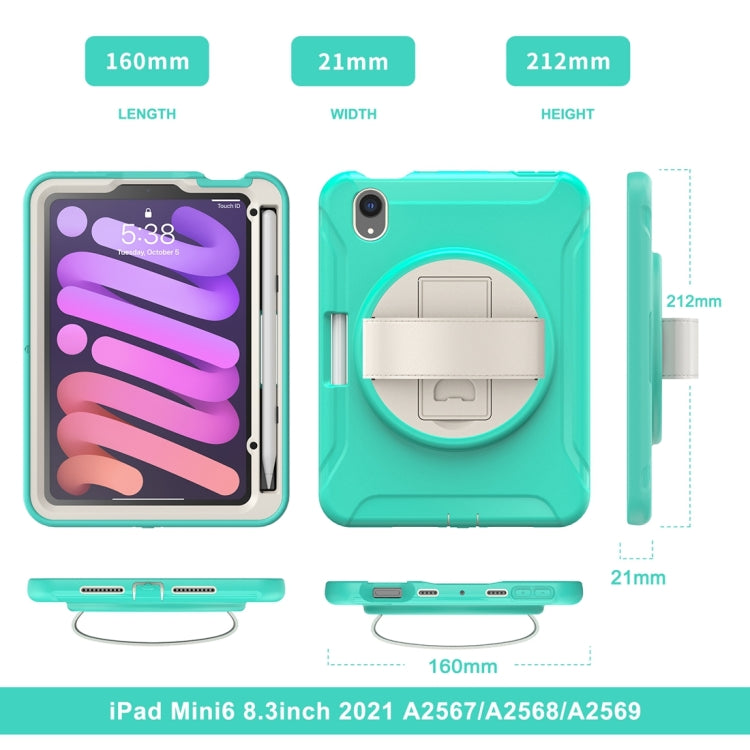 For iPad mini 6 360 Degree Rotation PC + TPU Protective Tablet Case with Holder & Hand-strap(Mint Green) - iPad mini 6 Cases by buy2fix | Online Shopping UK | buy2fix
