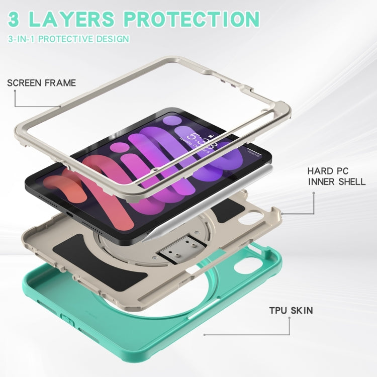 For iPad mini 6 360 Degree Rotation PC + TPU Protective Tablet Case with Holder & Hand-strap(Mint Green) - iPad mini 6 Cases by buy2fix | Online Shopping UK | buy2fix