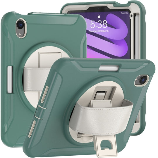 For iPad mini 6 / mini 2024 360 Degree Rotation PC + TPU Protective Tablet Case with Holder & Hand-strap(Jade Green)