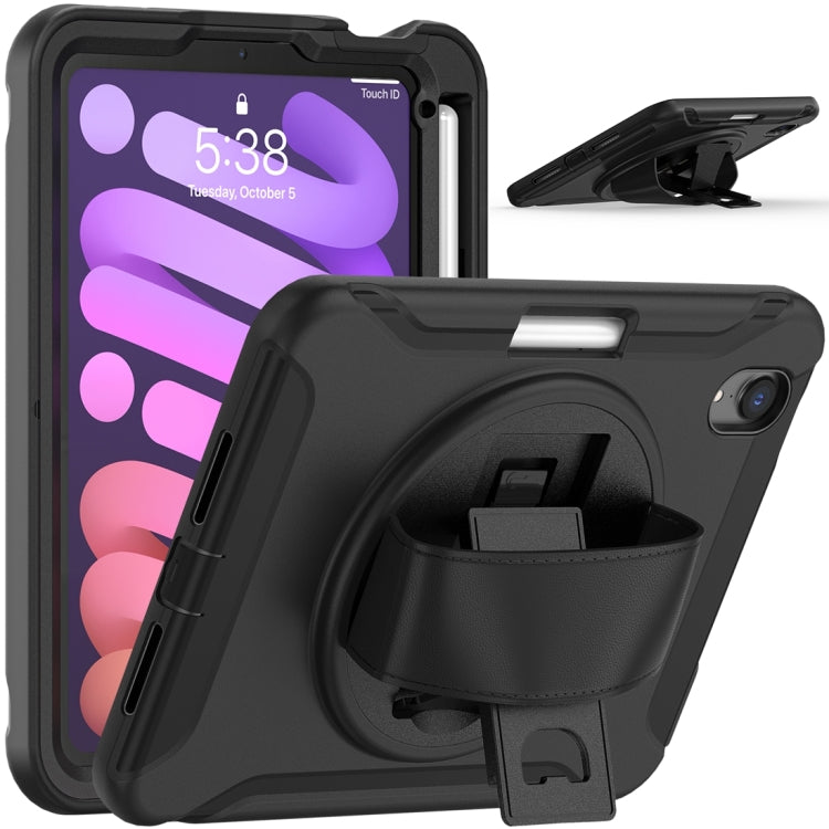For iPad mini 6 360 Degree Rotation PC + TPU Protective Tablet Case with Holder & Hand-strap(Black) - iPad mini 6 Cases by buy2fix | Online Shopping UK | buy2fix