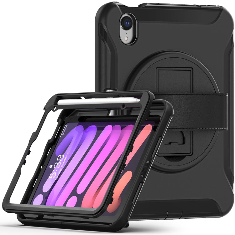 For iPad mini 6 360 Degree Rotation PC + TPU Protective Tablet Case with Holder & Hand-strap(Black) - iPad mini 6 Cases by buy2fix | Online Shopping UK | buy2fix