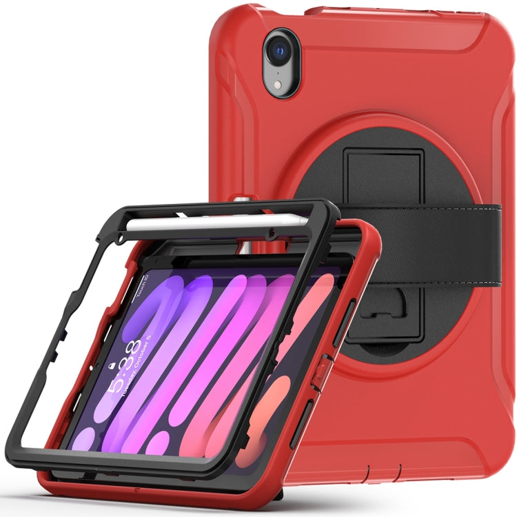 For iPad mini 6 360 Degree Rotation PC + TPU Protective Tablet Case with Holder & Hand-strap(Red) - iPad mini 6 Cases by buy2fix | Online Shopping UK | buy2fix