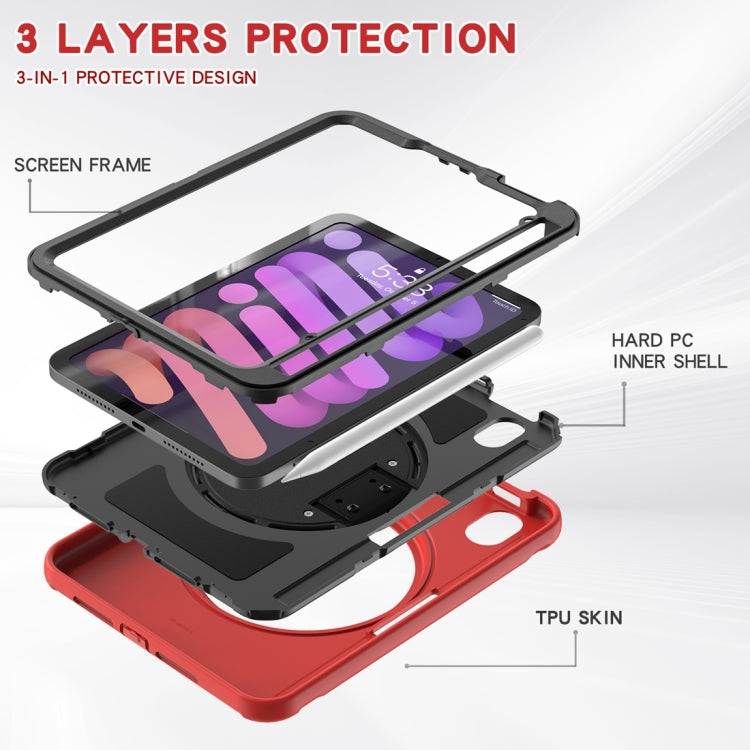 For iPad mini 6 360 Degree Rotation PC + TPU Protective Tablet Case with Holder & Hand-strap(Red) - iPad mini 6 Cases by buy2fix | Online Shopping UK | buy2fix