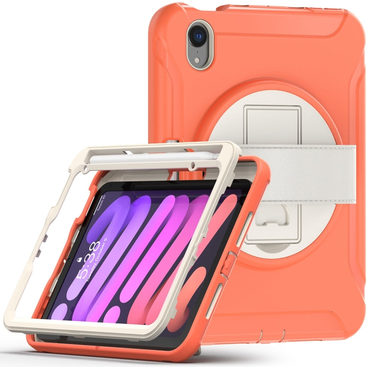 For iPad mini 6 360 Degree Rotation PC + TPU Protective Tablet Case with Holder & Hand-strap(Coral Orange) - iPad mini 6 Cases by buy2fix | Online Shopping UK | buy2fix