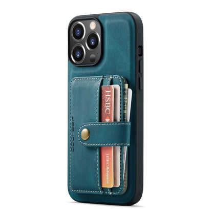 For iPhone 13 Pro JEEHOOD Anti-theft Brush Magnetic PU + TPU Protective Case with Card Slot (Blue) - iPhone 13 Pro Cases by JEEHOOD | Online Shopping UK | buy2fix