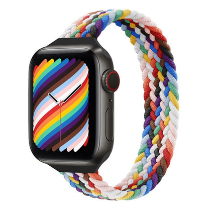 Small Waist Single Loop Nylon Braid Watch Band For Apple Watch Ultra 49mm&Watch Ultra 2 49mm / Series 9&8&7 45mm / SE 3&SE 2&6&SE&5&4 44mm / 3&2&1 42mm, Size:M 155mm(Official Rainbow) - Watch Bands by buy2fix | Online Shopping UK | buy2fix