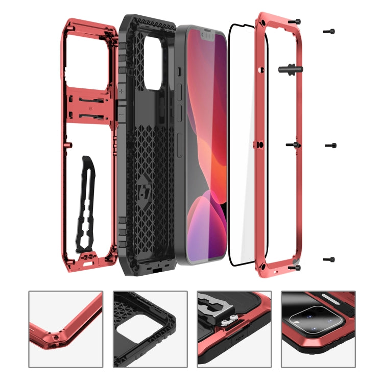 For iPhone 13 Pro Armor Shockproof Splash-proof Dust-proof Phone Case with Holder (Red) by buy2fix