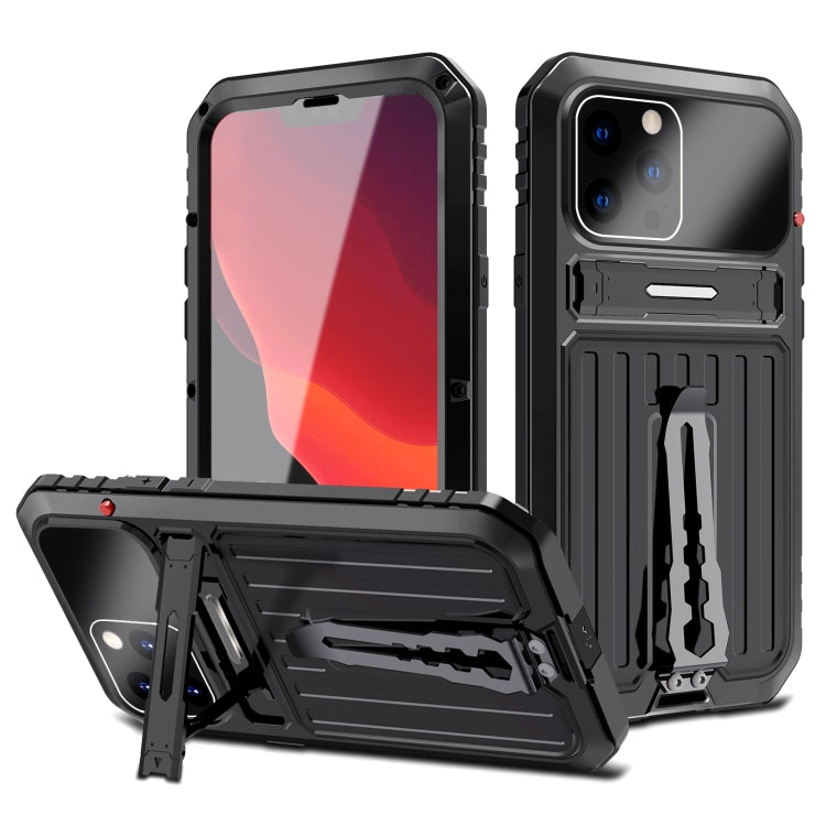 For iPhone 13 Pro Max Armor Shockproof Splash-proof Dust-proof Phone Case with Holder (Black) by buy2fix