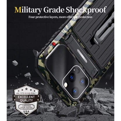 For iPhone 12 Armor Shockproof Splash-proof Dust-proof Phone Case with Holder(Camouflage) - iPhone 12 / 12 Pro Cases by buy2fix | Online Shopping UK | buy2fix