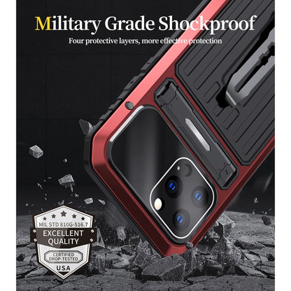 For iPhone 12 Pro Max Armor Shockproof Splash-proof Dust-proof Phone Case with Holder(Red) - iPhone 12 Pro Max Cases by buy2fix | Online Shopping UK | buy2fix