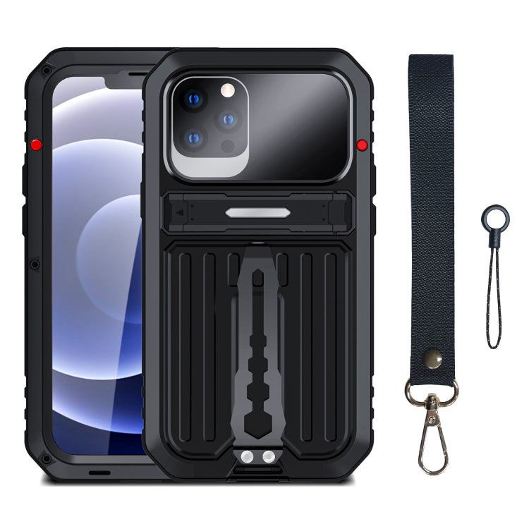 For iPhone 12 Pro Max Armor Shockproof Splash-proof Dust-proof Phone Case with Holder(Black) by buy2fix