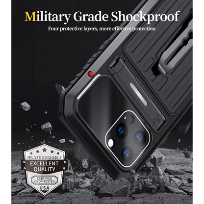 For iPhone 12 Pro Max Armor Shockproof Splash-proof Dust-proof Phone Case with Holder(Black) by buy2fix