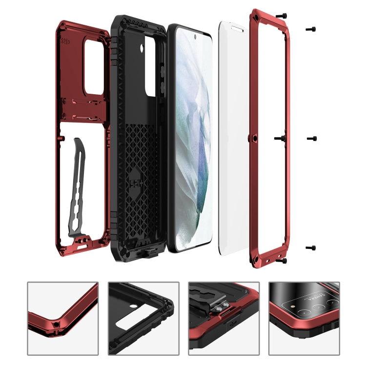For Samsung Galaxy S21 FE Armor Shockproof Splash-proof Dust-proof Phone Case with Holder(Red) - Galaxy Phone Cases by buy2fix | Online Shopping UK | buy2fix