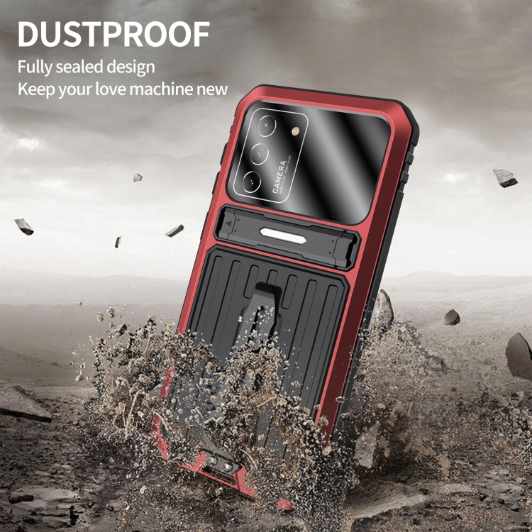 For Samsung Galaxy S21 FE Armor Shockproof Splash-proof Dust-proof Phone Case with Holder(Red) - Galaxy Phone Cases by buy2fix | Online Shopping UK | buy2fix