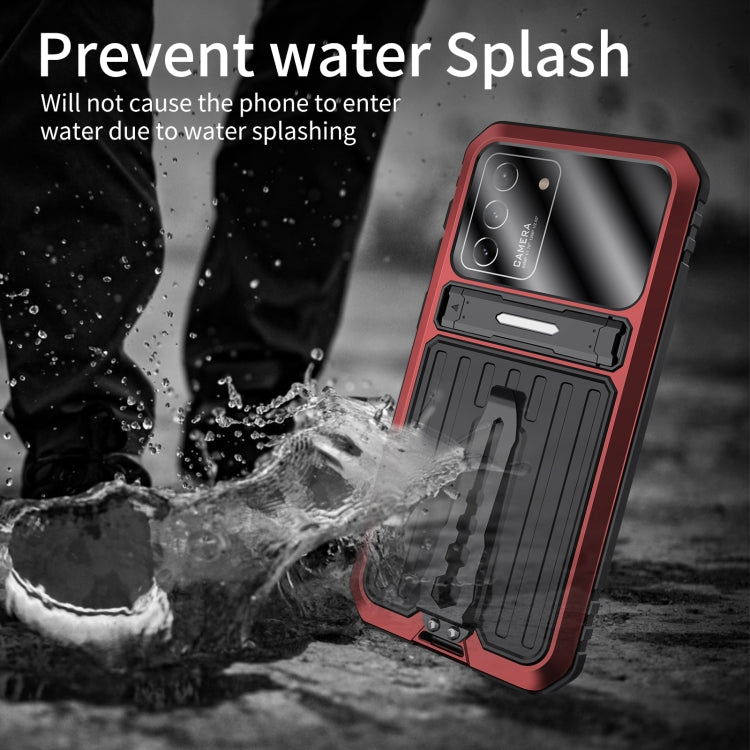 For Samsung Galaxy S21 FE Armor Shockproof Splash-proof Dust-proof Phone Case with Holder(Red) - Galaxy Phone Cases by buy2fix | Online Shopping UK | buy2fix