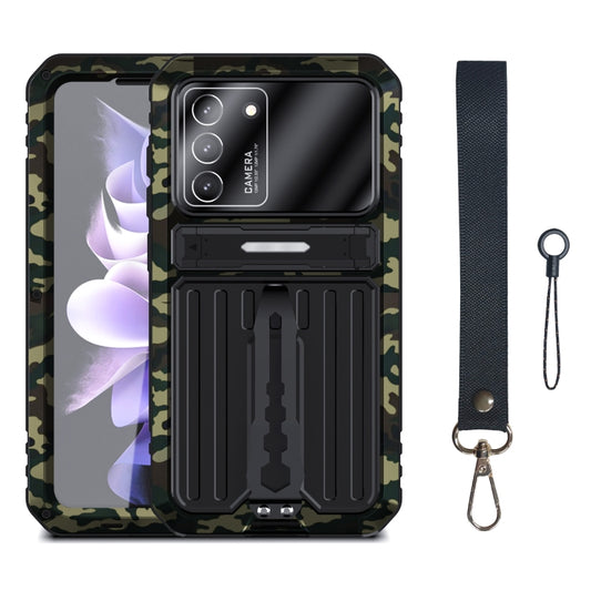 For Samsung Galaxy S21 FE Armor Shockproof Splash-proof Dust-proof Phone Case with Holder(Camouflage) - Galaxy Phone Cases by buy2fix | Online Shopping UK | buy2fix