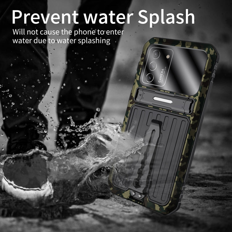 For Samsung Galaxy S21 FE Armor Shockproof Splash-proof Dust-proof Phone Case with Holder(Camouflage) - Galaxy Phone Cases by buy2fix | Online Shopping UK | buy2fix