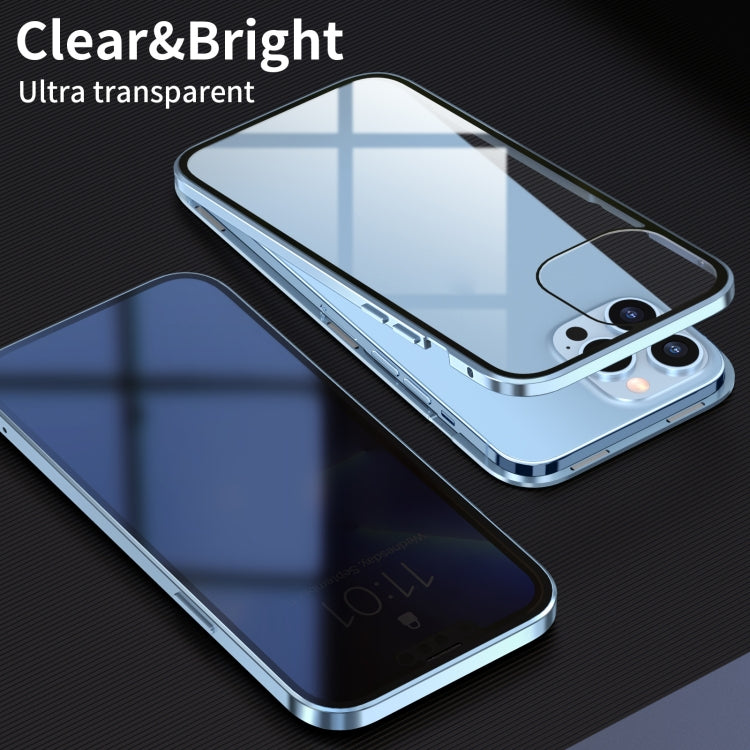 For iPhone 13 mini Anti-peeping Magnetic Metal Frame Double-sided Tempered Glass Phone Case (Silver) by buy2fix
