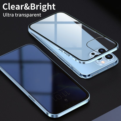 For iPhone 13 mini Anti-peeping Magnetic Metal Frame Double-sided Tempered Glass Phone Case (Silver) by buy2fix