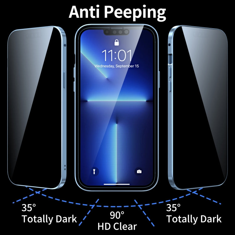 For iPhone 13 mini Anti-peeping Magnetic Metal Frame Double-sided Tempered Glass Phone Case (Silver) by buy2fix